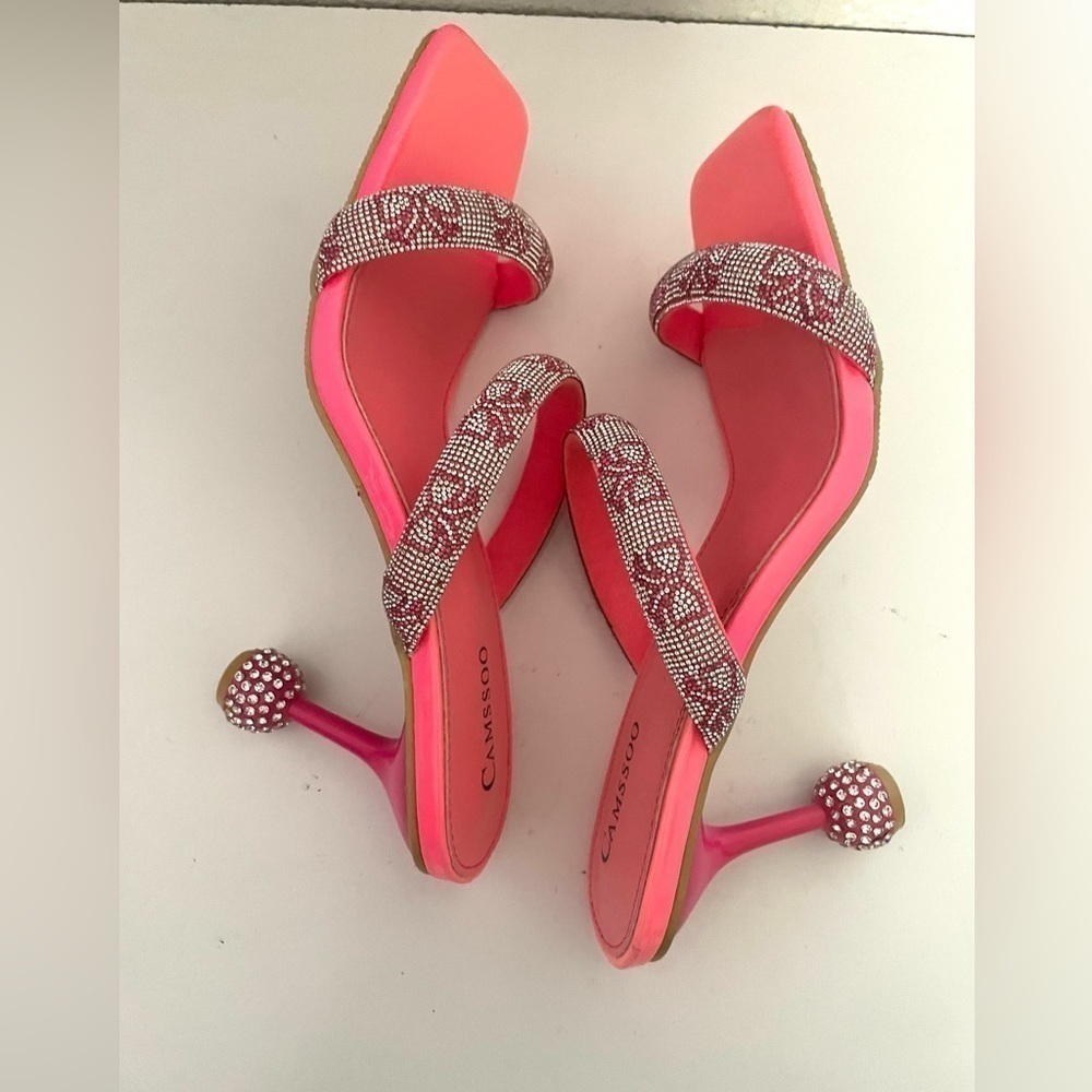 CAMSSOO Women's Double
Rhinestones strap Heels Sandals Rose Red size 42 - Picture 9 of 15